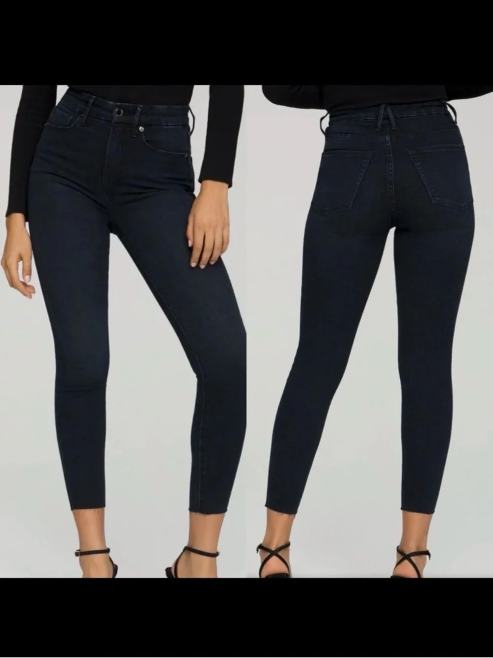 Good American Good Waist Crop High Rise Raw Hem Skinny Jeans Blue631